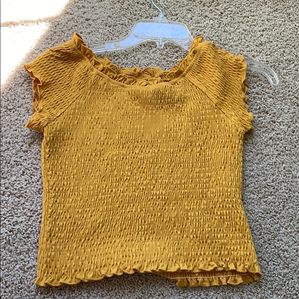 Yellow off the shoulder crop top from Tilly’s